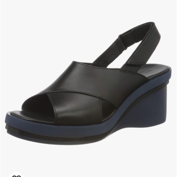 🌹Camper women’s Kyra wedge sandal, casual, open toe slingbacks leather black 10 - Picture 11 of 17
